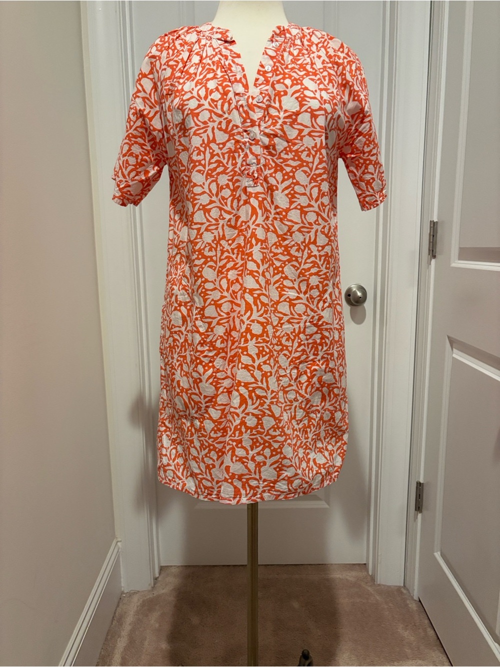 Oliphant White & Orange Pocket Shirt Dress | Size Small